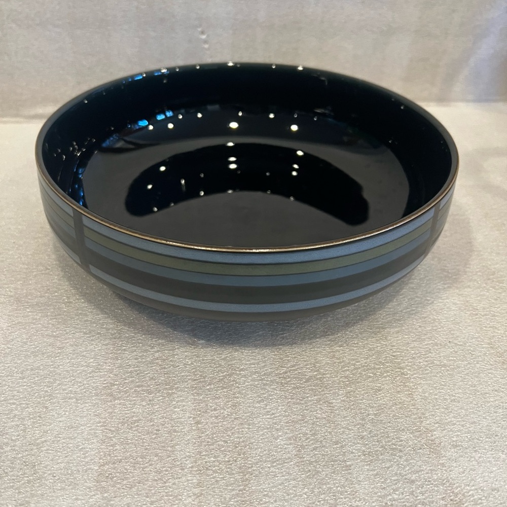 9" Salad Serving Bowl in the Jet Stripes pattern by Denby-Langley.  On Rim 9 5/8